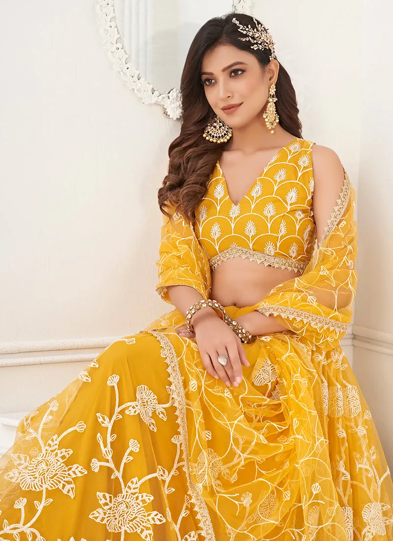 Yellow Traditional Embroidered Wedding Lehenga Choli